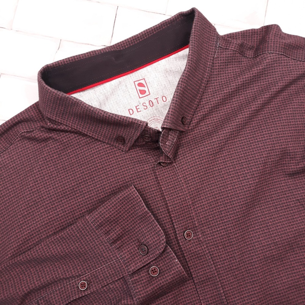 DeSoto Button Down Performance Movement Shirt Men Size 3XL Maroon Stretch Cotton